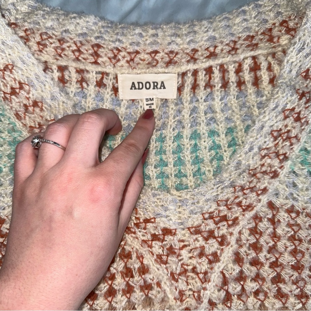ADORA Cream Multicolor Striped V-Neck Sweater - Picture 3 of 5